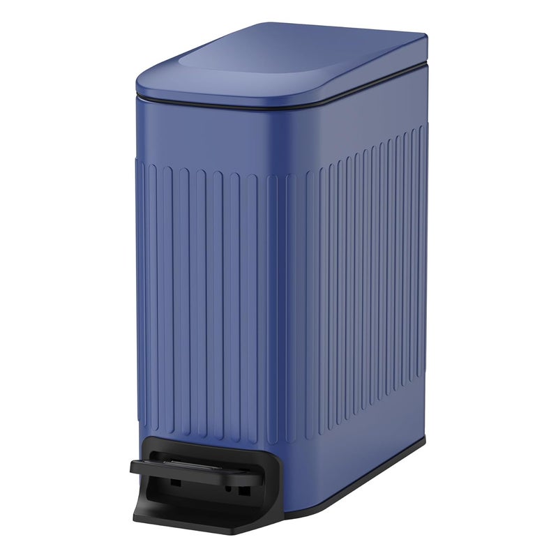 TIPGO Slim Bathroom Trash Can with Lid Soft Close, Step Pedal, 6 Liter / 1.6 Gallon Stainless Steel Trash Bin, Small Garbage Cans for Bedroom, Office, Kitchen (Blue) - Image 1